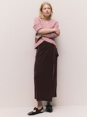 Schokoladenbraun, matt - Velvet Drape Midi Skirt - Bild 1 von 7