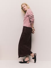 Schokoladenbraun, matt - Velvet Drape Midi Skirt - Bild 2 von 7