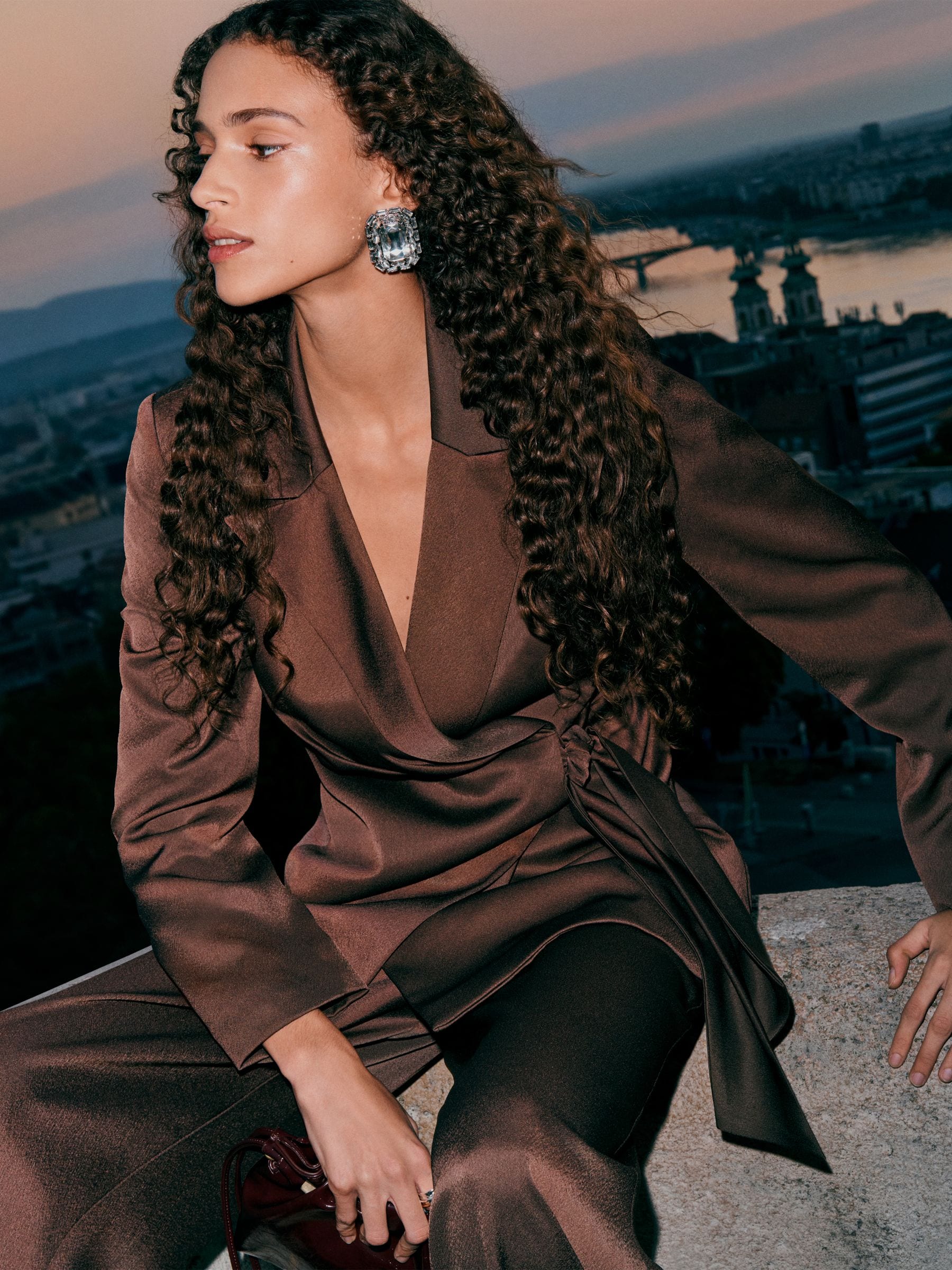 Buy Chocolate Brown Satin Wrap Blazer from Next USA