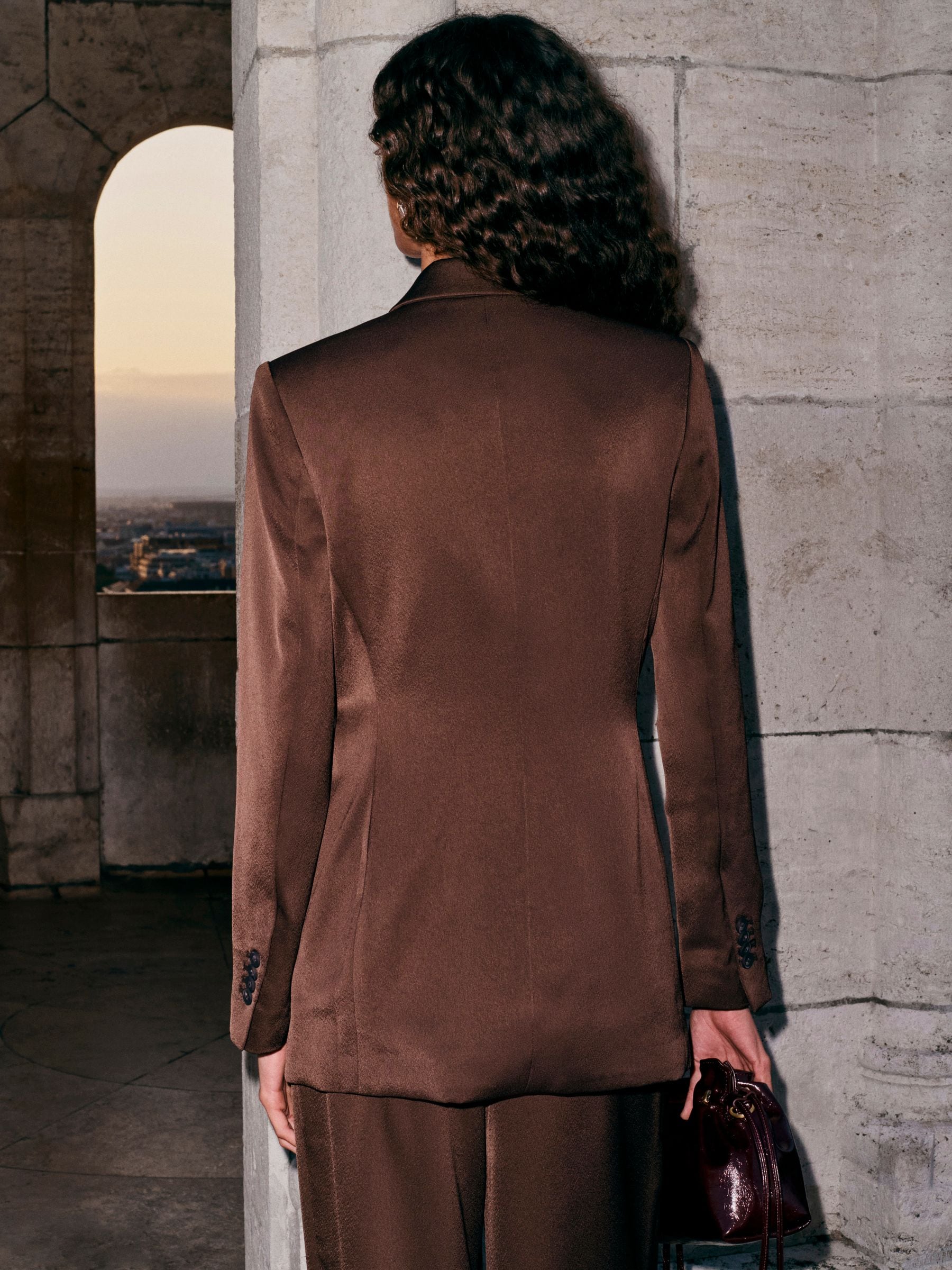 Buy Chocolate Brown Satin Wrap Blazer from Next USA