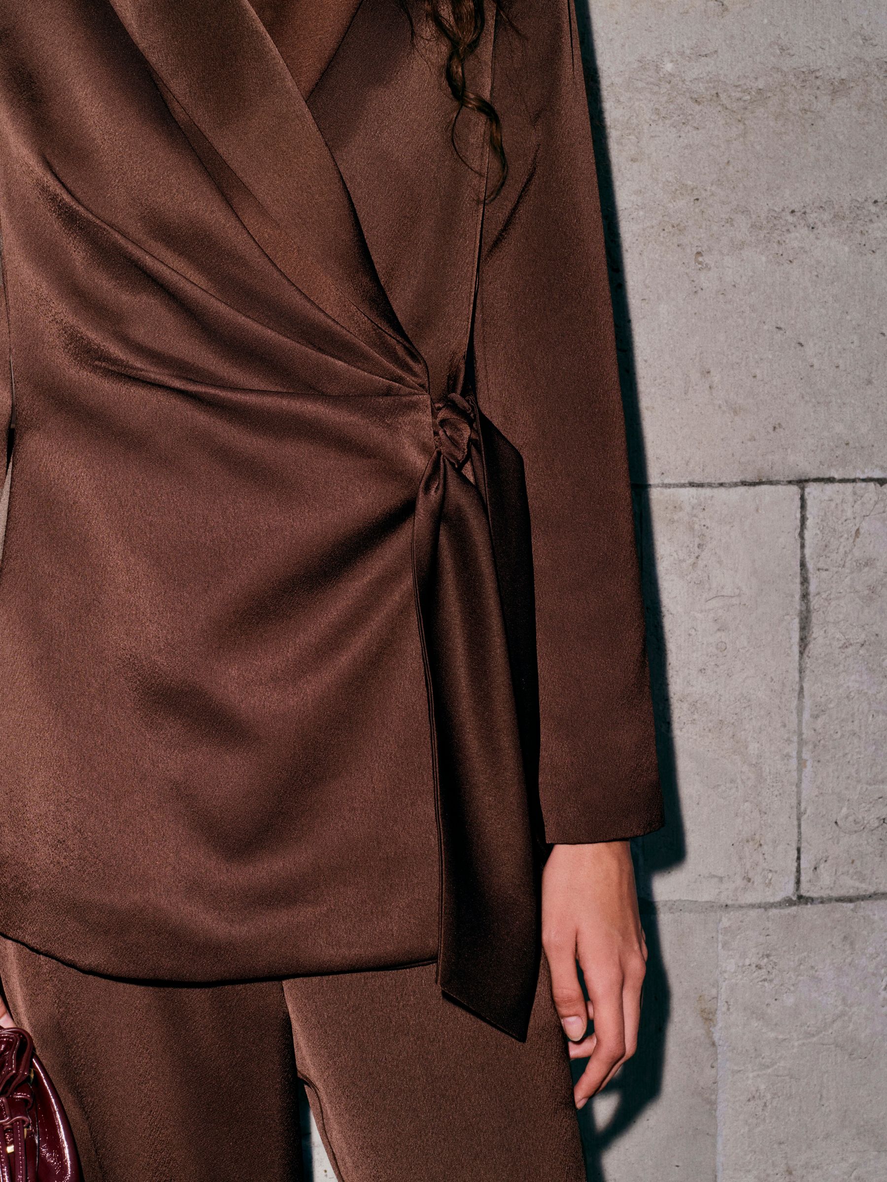 Buy Chocolate Brown Satin Wrap Blazer from Next USA