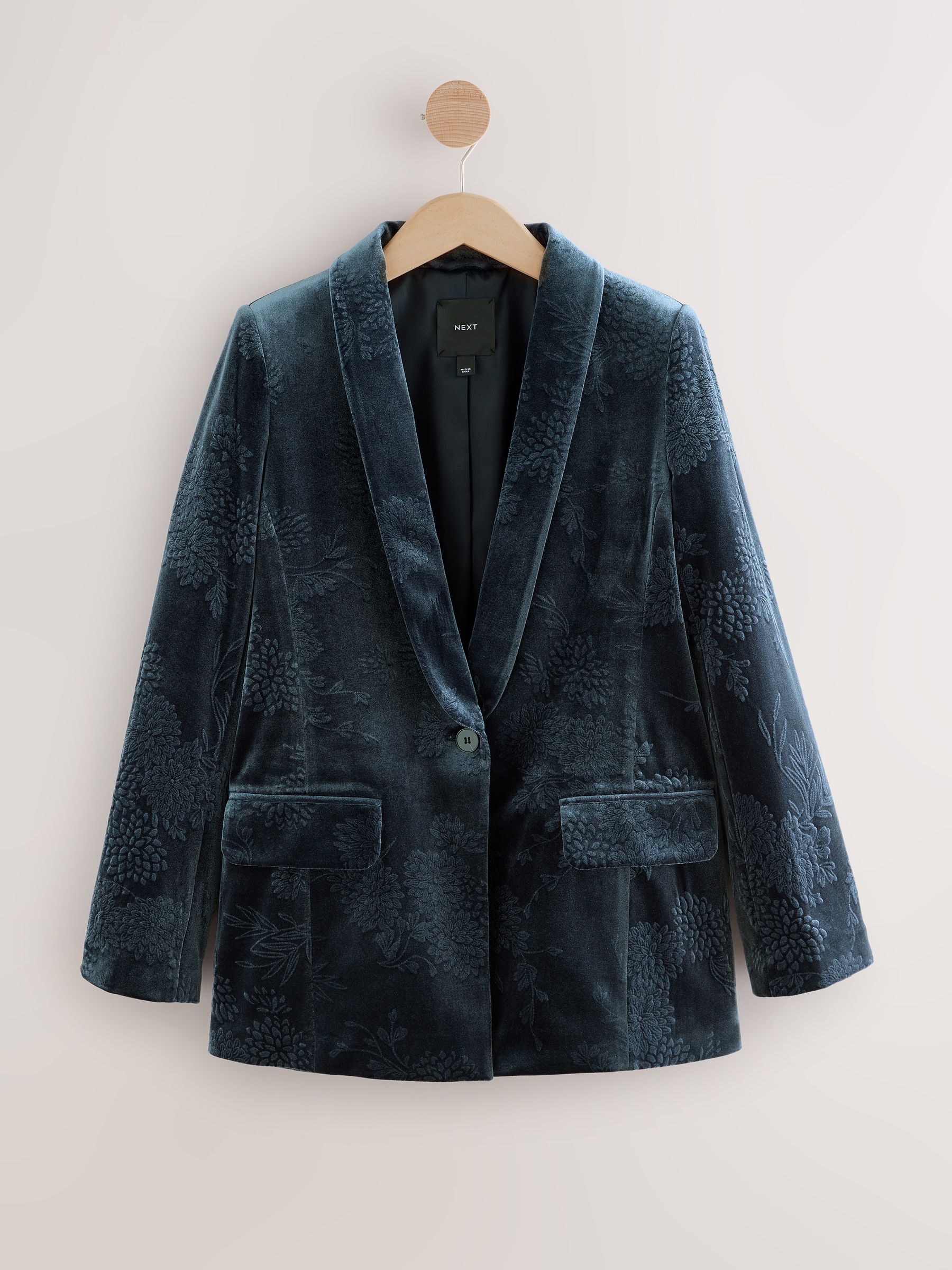 Buy Navy Blue Embossed Velvet Single Breasted Blazer from Next USA