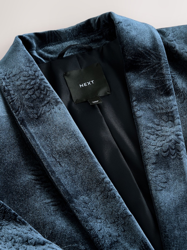 Navy Embossed Velvet Single Breasted Blazer - Image 8 of 8 Navy Embossed Velvet Single Breasted Blazer - Image 8 of 8