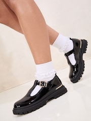 Lipsy Black Faux Leather Chunky Patent Dolly School Shoes - Image 1 of 4
