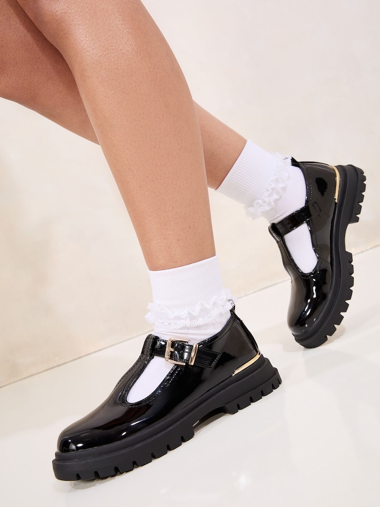Lipsy Black Faux Leather Chunky Patent Dolly School Shoes - Image 1 of 4