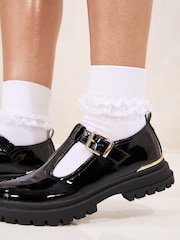 Lipsy Black Faux Leather Chunky Patent Dolly School Shoes - Image 2 of 4
