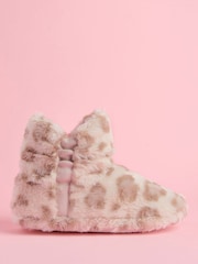 Lipsy Natural Cosy Faux Fur Ruched Bootie Nightwear Slippers - Image 1 of 5