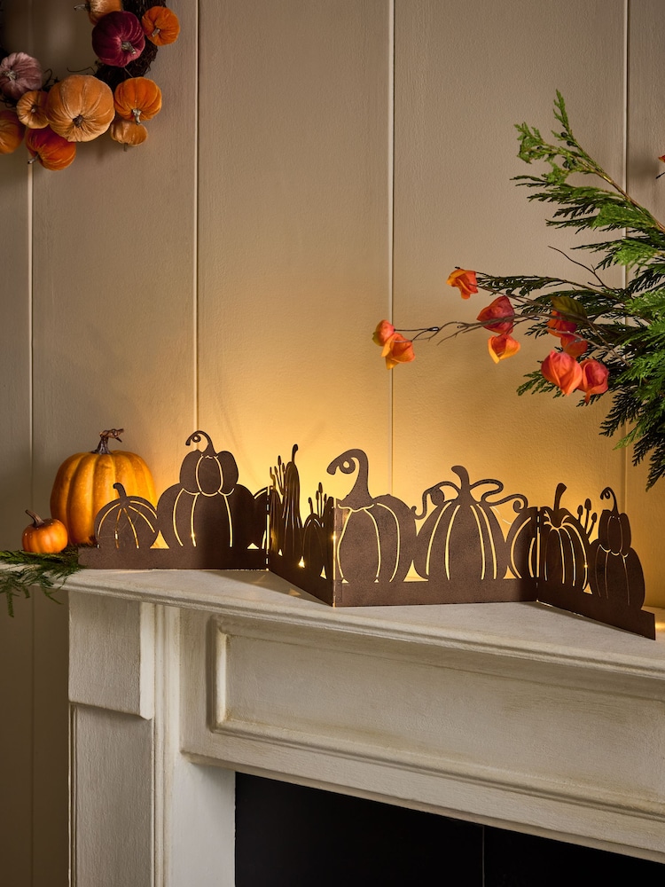 Rust Brown Light Up Pumpkin Patch Fold Out Garland - Image 1 of 5
