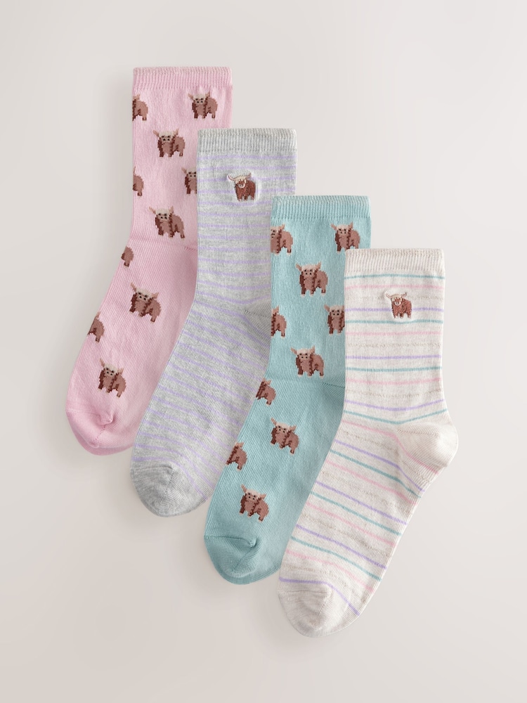 Rosa - Hamish The Altoland Cow Stripe Ankle Socks 4 Pack - Imagen 1 de 7