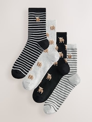 Monochrome Hamish The Highland Cow Stripe Ankle Socks 4 Pack - Image 1 of 7
