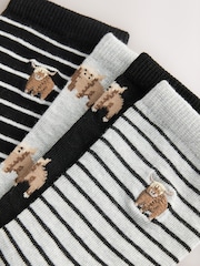 Monochrome Hamish The Highland Cow Stripe Ankle Socks 4 Pack - Image 6 of 7