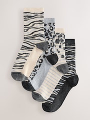 Black/White Animal Print Ankle Socks 4 Pack - Image 1 of 7