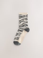 Black/White Animal Print Ankle Socks 4 Pack - Image 5 of 7
