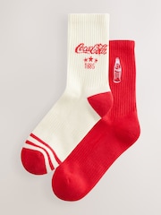Coca-Cola Embroidered Cushion Sole Ribbed Sport Ankle Socks 2 Pack - Image 1 of 5
