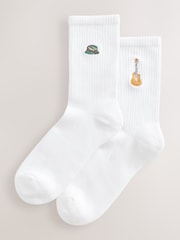 Music Icons Cushion Sole Ribbed Sports Arch Support Ankle Socks 2 Pack - Image 1 of 5