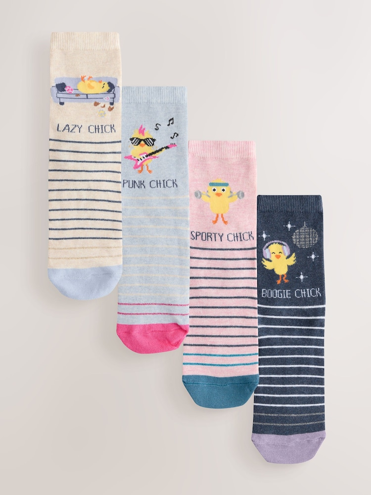 Novelty Slogan Chicks - Pack de 4 pares de calcetines tobilleros - Imagen 1 de 7