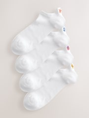 White Embroidered Motif Trainers Socks 4 Pack - Image 1 of 7