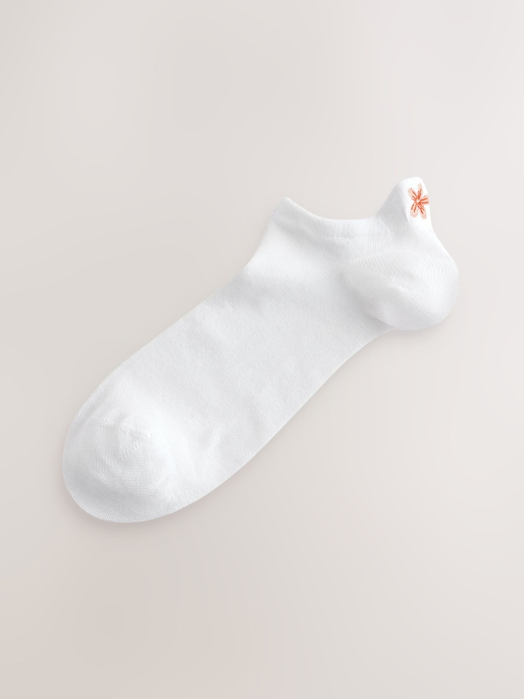 White Embroidered Motif Trainers Socks 4 Pack - Image 2 of 7