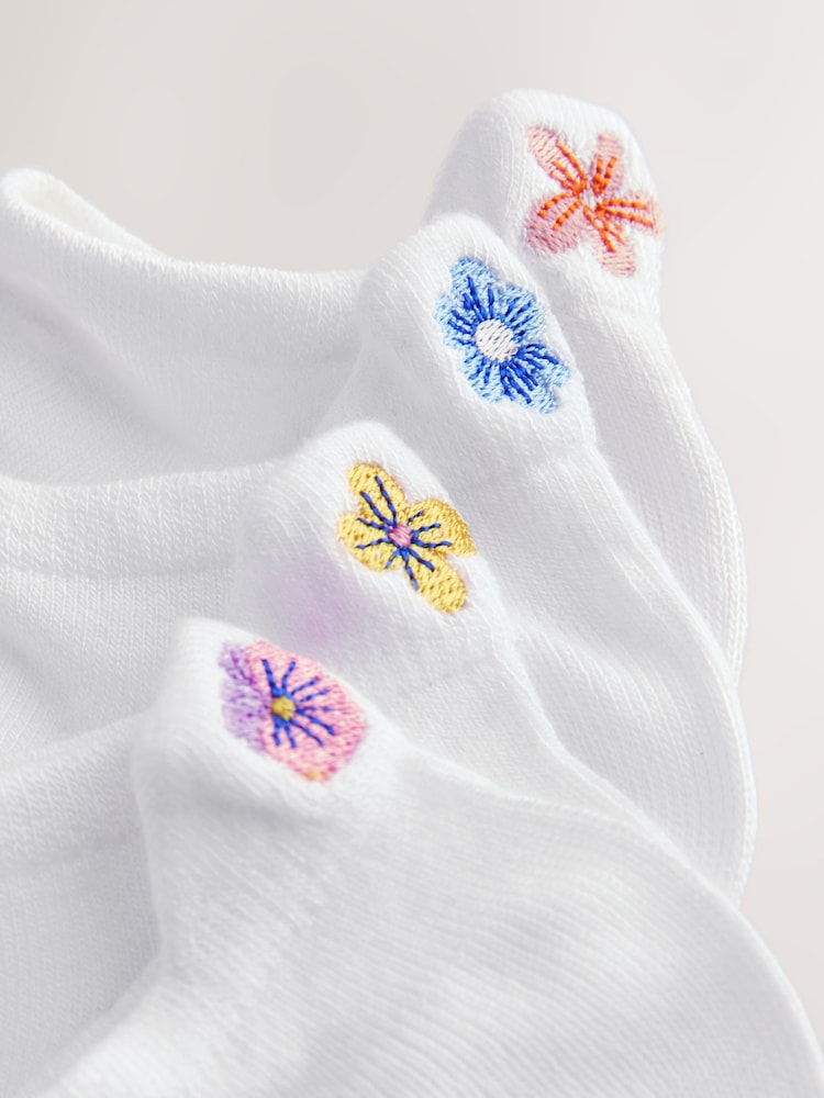 White Embroidered Motif Trainers Socks 4 Pack - Image 7 of 7