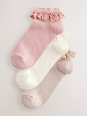 Pink Broderie Trim Trainer Socks 3 Pack - Image 1 of 6