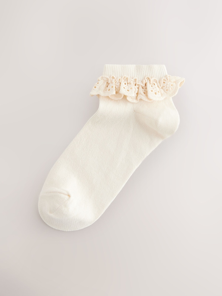 Pink Broderie Trim Trainer Socks 3 Pack - Image 2 of 6
