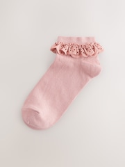 Pink Broderie Trim Trainer Socks 3 Pack - Image 3 of 6