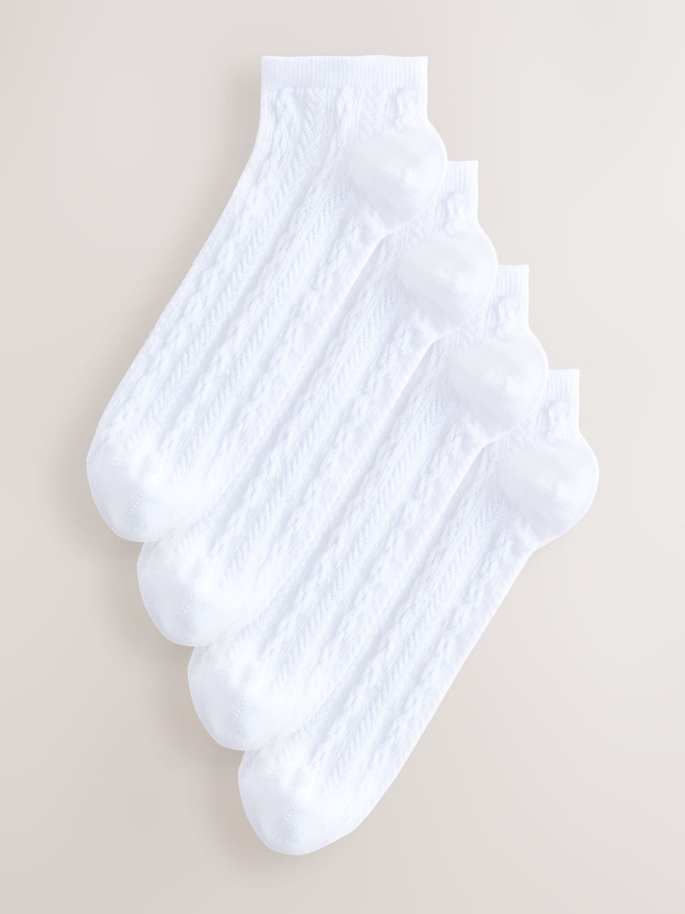 White Cable Trainer Socks 4 Pack - Image 1 of 7
