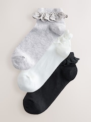 Black/White Broderie Trim Trainer Socks 3 Pack - Image 1 of 6