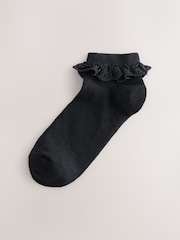 Black/White Broderie Trim Trainer Socks 3 Pack - Image 2 of 6