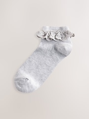 Black/White Broderie Trim Trainer Socks 3 Pack - Image 3 of 6