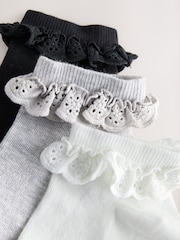 Black/White Broderie Trim Trainer Socks 3 Pack - Image 5 of 6