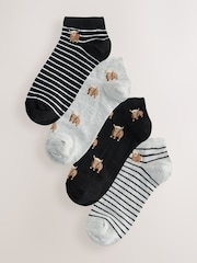 Monochrome Hamish the Highland Cow Invisible Socks 4 Pack - Image 1 of 7