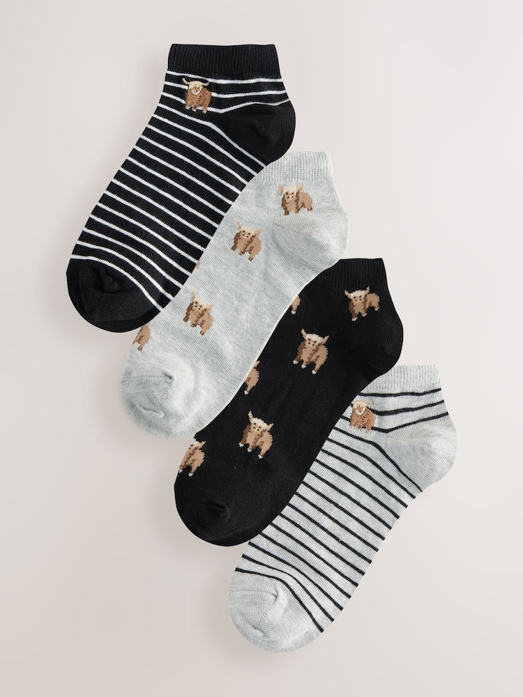 Monocromo de Hamish la vaca escocesa - Pack de 4 pares de calcetines invisibles - Imagen 1 de 7 Monocromo de Hamish la vaca escocesa - Pack de 4 pares de calcetines invisibles - Imagen 1 de 7