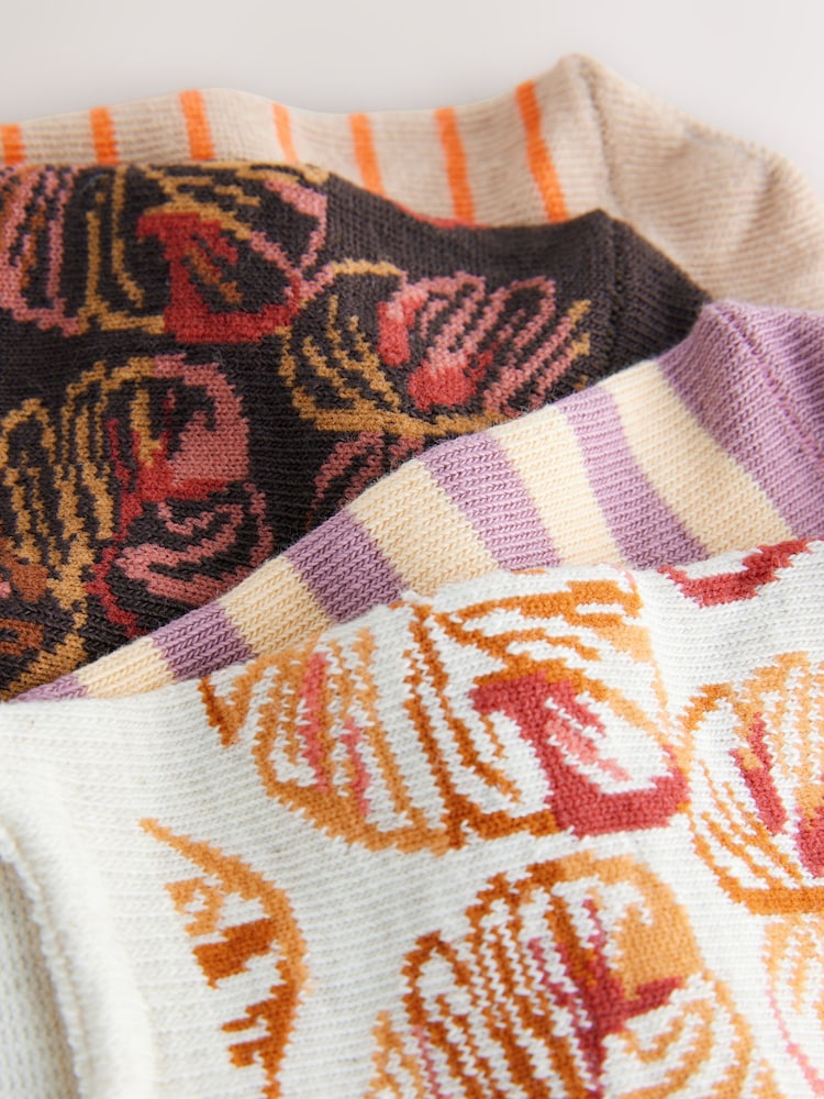 Brown Woodblock Invisible Socks 4 Pack - Image 7 of 7