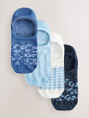 White/Blue Floral Invisible Socks 4 Pack - Image 1 of 7
