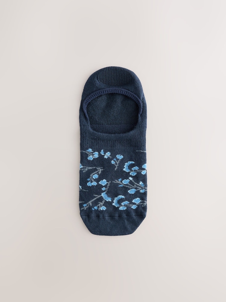 White/Blue Floral Invisible Socks 4 Pack - Image 2 of 7
