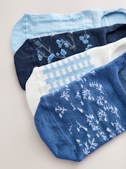 White/Blue Floral Invisible Socks 4 Pack - Image 6 of 7