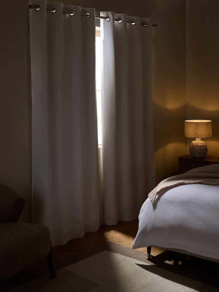 White Waffle Blackout/Thermal Eyelet Curtains - Image 2 of 5