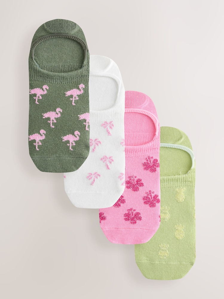 Sparkle Tropical Invisible Socks 4 Pack - Image 1 of 7
