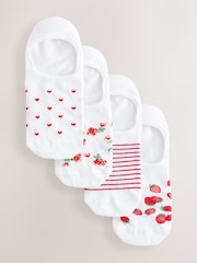 White/Red Ditsy Floral Invisible Socks 4 Pack - Image 1 of 7