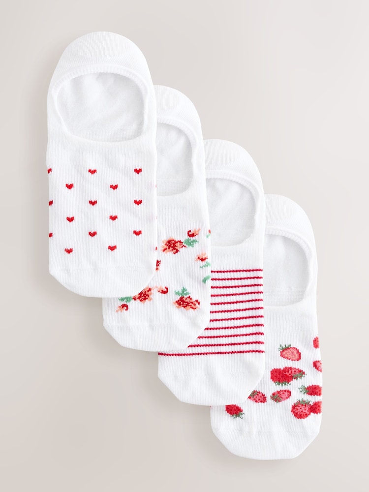 White/Red Ditsy Floral Invisible Socks 4 Pack - Image 1 of 7