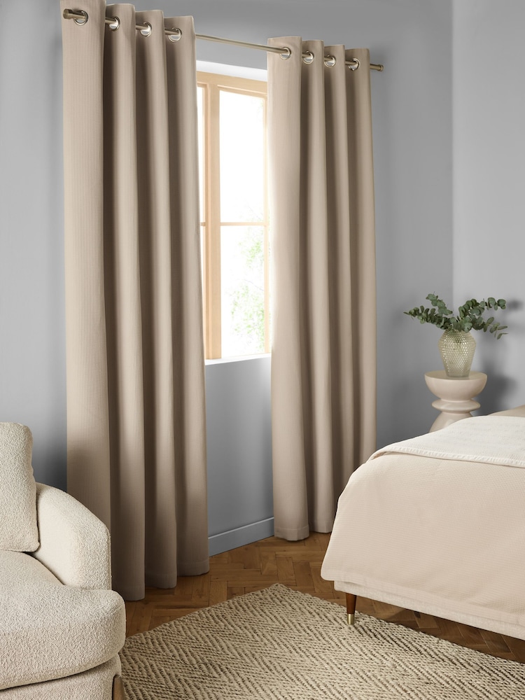 Natural Waffle Blackout/Thermal Eyelet Curtains - Image 1 of 5