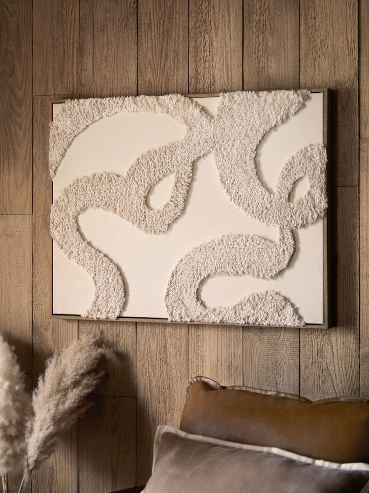 Natural Fabric Boucle Abstract Framed Wall Art - Image 3 of 7