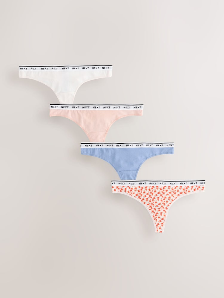 Print/Plain Thong Logo Knickers 4 Pack - Image 1 of 7