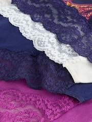 Mornarsko modra, paisley vzorec - Cotton Lace Knickers 4 Pack - Slika 9 iz 10
