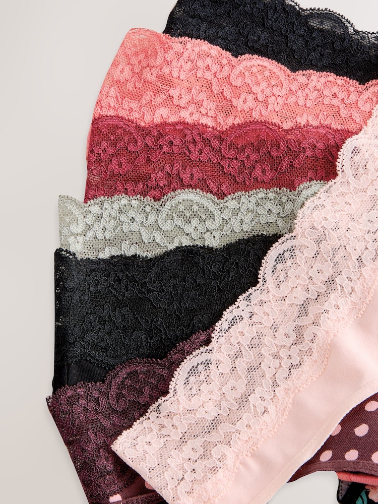 Pois imprimés - Culotte en coton et dentelle 7 Pack - Image 9 of 10