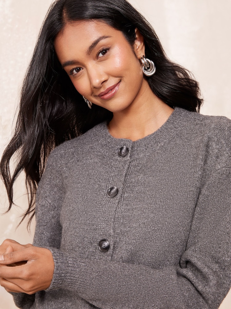 Friends Like These Grey Cropped Button Through Cardigan - Image 3 of 4