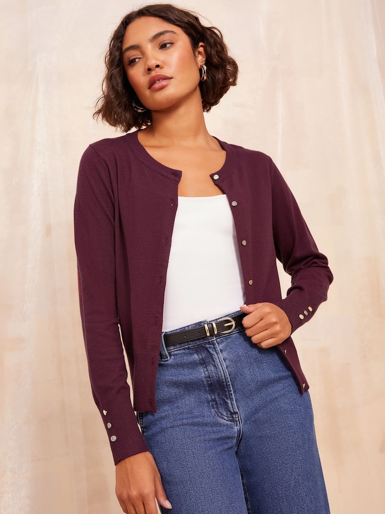 Friends Like These Red Crew Neck Cardigan - Image 1 of 4 Friends Like These Red Crew Neck Cardigan - Image 1 of 4