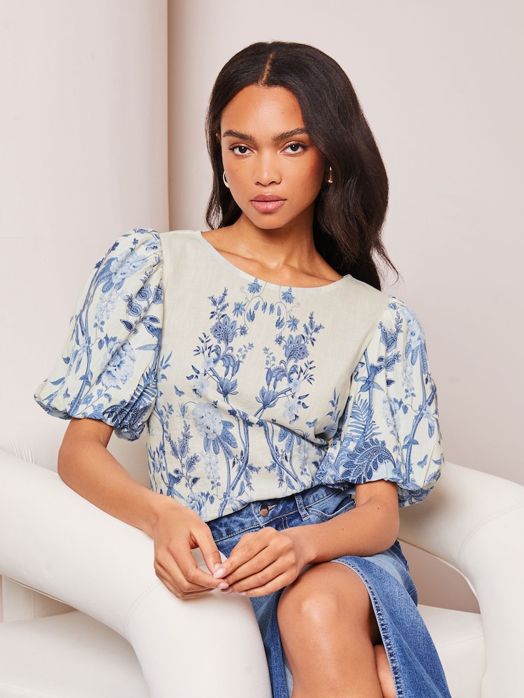 Weiß - Lipsy Bluse mit Puffärmeln und Print - Bild 2 von 4 Weiß - Lipsy Bluse mit Puffärmeln und Print - Bild 2 von 4