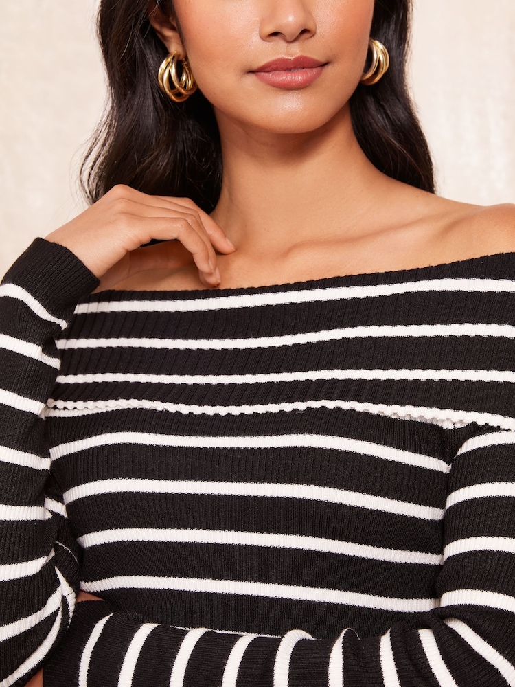Friends Like These Black Off The Shoulder Rib Jumper - Image 4 of 4